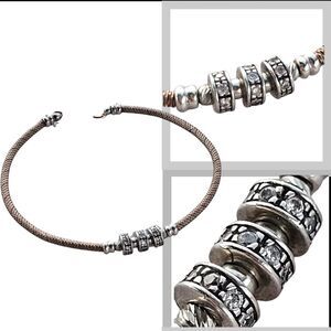 Dyadema 925 Italy Womens Two-Tone Cable Cuff Bracelet Pave Crystals Retired Vtg